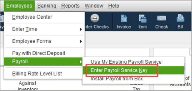 Enter the payroll service key - Screenshot