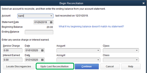 Undo last reconciliation option in QB desktop - Screenshot Image