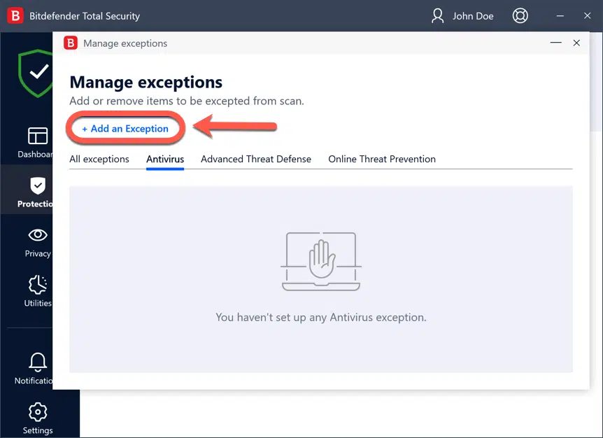 Include QuickBooks as an exception in Bitdefender - Image