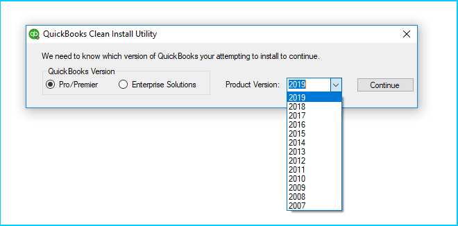 Select-QuickBooks-version-and-product-version-in-clean-install-tool