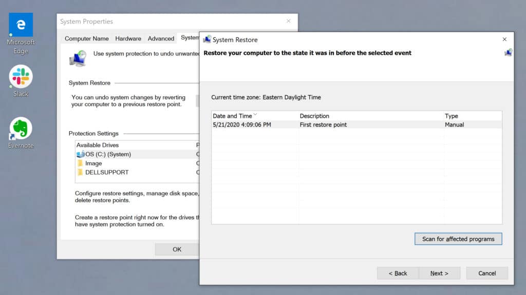 System Restore option - Image 1