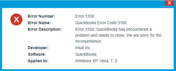 quickbooks error code 3100
